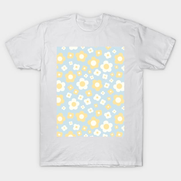 pastel blue groovy retro y2k 2000s big pastel flower power 1960s 60s 70s danish aesthetics coconut girl ditsy daisies T-Shirt by blomastudios